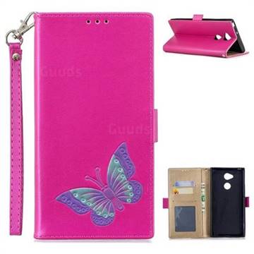 Imprint Embossing Butterfly Leather Wallet Case for Sony Xperia XA2 Ultra(6.0 inch) - Rose Red