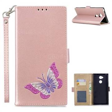 Imprint Embossing Butterfly Leather Wallet Case for Sony Xperia XA2 Ultra(6.0 inch) - Rose Gold