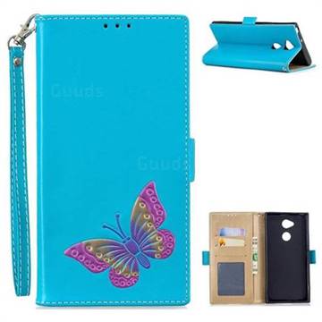 Imprint Embossing Butterfly Leather Wallet Case for Sony Xperia XA2 Ultra(6.0 inch) - Sky Blue