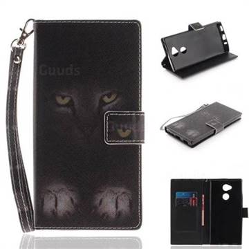 Mysterious Cat Hand Strap Leather Wallet Case for Sony Xperia XA2 Ultra(6.0 inch)