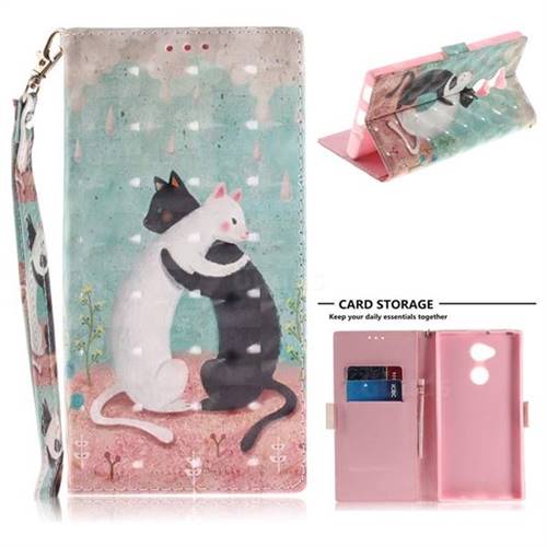 Black and White Cat 3D Painted Leather Wallet Phone Case for Sony Xperia XA2 Ultra(6.0 inch)