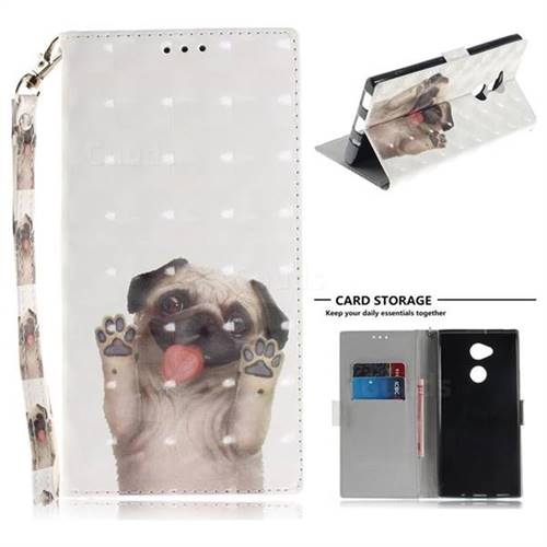 Pug Dog 3D Painted Leather Wallet Phone Case for Sony Xperia XA2 Ultra(6.0 inch)