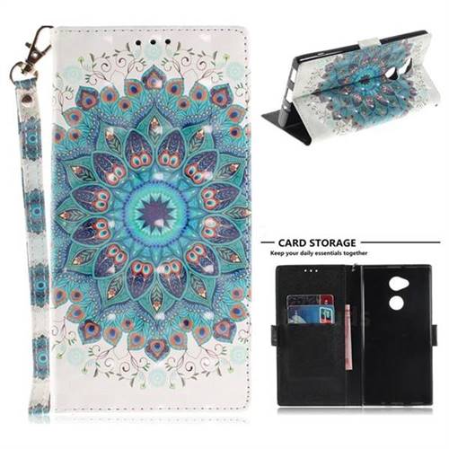 Peacock Mandala 3D Painted Leather Wallet Phone Case for Sony Xperia XA2 Ultra(6.0 inch)