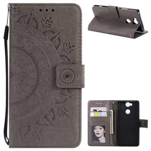 Intricate Embossing Datura Leather Wallet Case for Sony Xperia XA2 Ultra(6.0 inch) - Gray