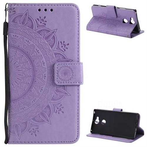 Intricate Embossing Datura Leather Wallet Case for Sony Xperia XA2 Ultra(6.0 inch) - Purple