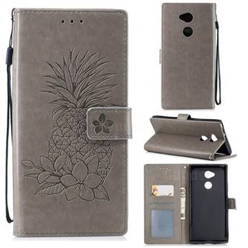 Embossing Flower Pineapple Leather Wallet Case for Sony Xperia XA2 Ultra(6.0 inch) - Gray