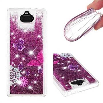Purple Flower Butterfly Dynamic Liquid Glitter Quicksand Soft TPU Case for Sony Xperia 10 / Xperia XA3