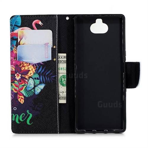 Flowers Flamingos Leather Wallet Case for Sony Xperia 10 / Xperia XA3