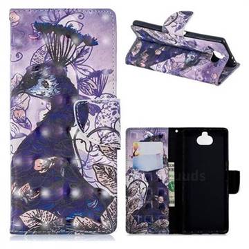 Purple Peacock 3D Painted Leather Wallet Phone Case for Sony Xperia 10 / Xperia XA3