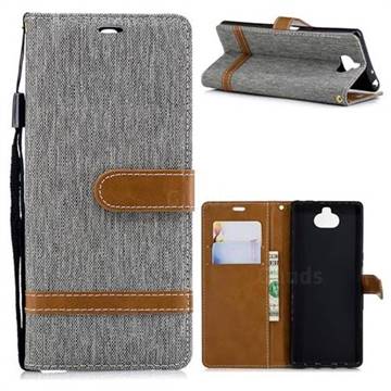 Jeans Cowboy Denim Leather Wallet Case for Sony Xperia 10 / Xperia XA3 - Gray