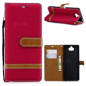 Jeans Cowboy Denim Leather Wallet Case for Sony Xperia 10 / Xperia XA3 - Red