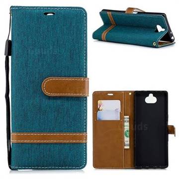 Jeans Cowboy Denim Leather Wallet Case for Sony Xperia 10 / Xperia XA3 - Green