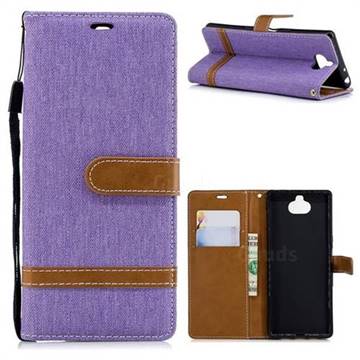 Jeans Cowboy Denim Leather Wallet Case for Sony Xperia 10 / Xperia XA3 - Purple