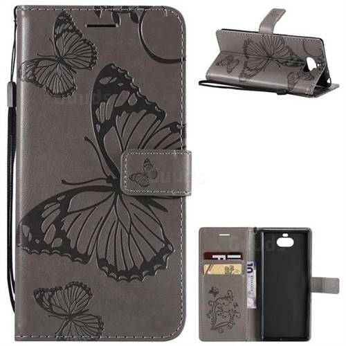 Embossing 3D Butterfly Leather Wallet Case for Sony Xperia 10 / Xperia XA3 - Gray