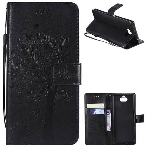 Embossing Butterfly Tree Leather Wallet Case for Sony Xperia 10 / Xperia XA3 - Black