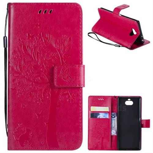 Embossing Butterfly Tree Leather Wallet Case for Sony Xperia 10 / Xperia XA3 - Rose