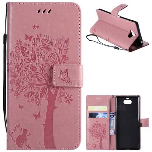 Embossing Butterfly Tree Leather Wallet Case for Sony Xperia 10 / Xperia XA3 - Pink