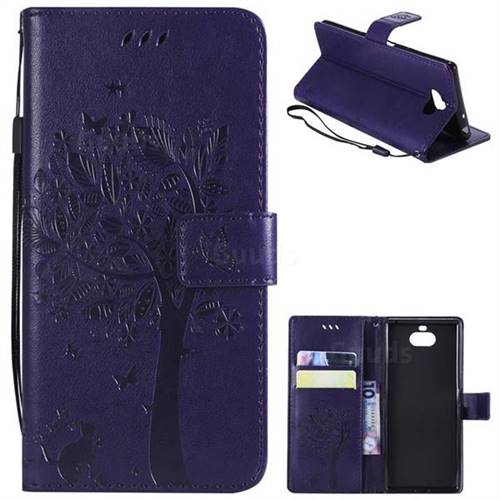 Embossing Butterfly Tree Leather Wallet Case for Sony Xperia 10 / Xperia XA3 - Purple