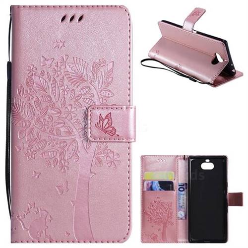 Embossing Butterfly Tree Leather Wallet Case for Sony Xperia 10 / Xperia XA3 - Rose Pink