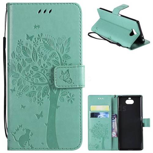 Embossing Butterfly Tree Leather Wallet Case for Sony Xperia 10 / Xperia XA3 - Cyan