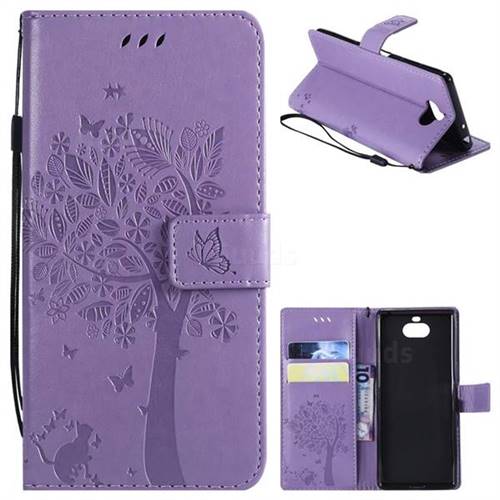 Embossing Butterfly Tree Leather Wallet Case for Sony Xperia 10 / Xperia XA3 - Violet