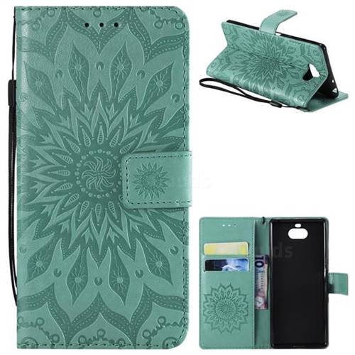 Embossing Sunflower Leather Wallet Case for Sony Xperia 10 / Xperia XA3 - Green