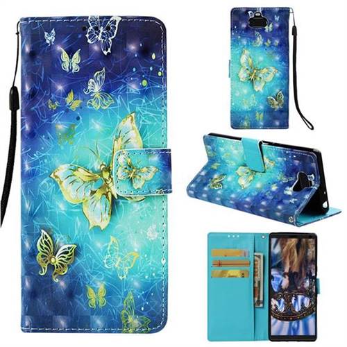 Gold Butterfly 3D Painted Leather Wallet Case for Sony Xperia 10 / Xperia XA3