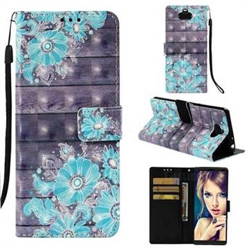 Blue Flower 3D Painted Leather Wallet Case for Sony Xperia 10 / Xperia XA3