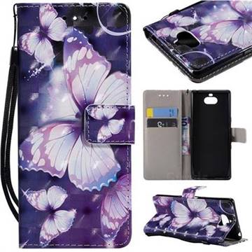 Violet butterfly 3D Painted Leather Wallet Case for Sony Xperia 10 / Xperia XA3