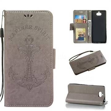 Embossing Mermaid Mariner Spirit Leather Wallet Case for Sony Xperia 10 / Xperia XA3 - Gray