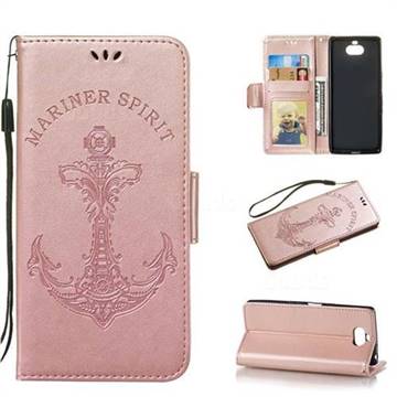 Embossing Mermaid Mariner Spirit Leather Wallet Case for Sony Xperia 10 / Xperia XA3 - Rose Gold