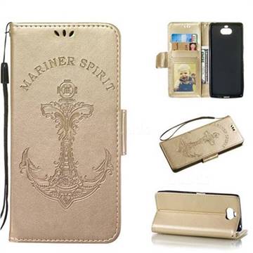 Embossing Mermaid Mariner Spirit Leather Wallet Case for Sony Xperia 10 / Xperia XA3 - Golden