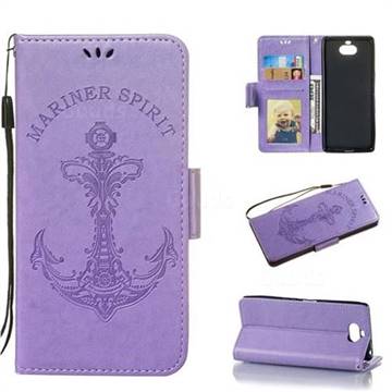Embossing Mermaid Mariner Spirit Leather Wallet Case for Sony Xperia 10 / Xperia XA3 - Purple