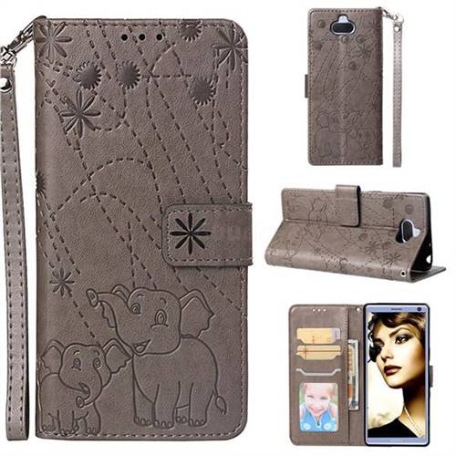 Embossing Fireworks Elephant Leather Wallet Case for Sony Xperia 10 / Xperia XA3 - Gray
