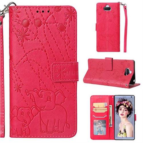 Embossing Fireworks Elephant Leather Wallet Case for Sony Xperia 10 / Xperia XA3 - Red