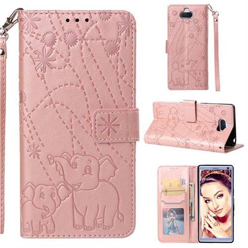 Embossing Fireworks Elephant Leather Wallet Case for Sony Xperia 10 / Xperia XA3 - Rose Gold