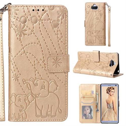 Embossing Fireworks Elephant Leather Wallet Case for Sony Xperia 10 / Xperia XA3 - Golden