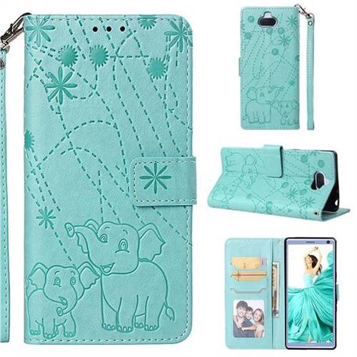 Embossing Fireworks Elephant Leather Wallet Case for Sony Xperia 10 / Xperia XA3 - Green
