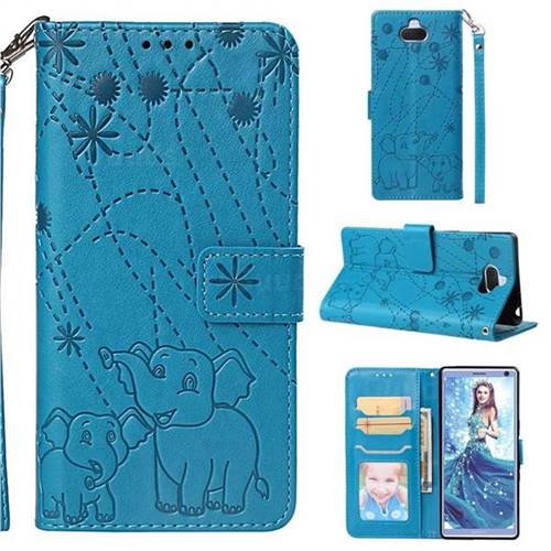 Embossing Fireworks Elephant Leather Wallet Case for Sony Xperia 10 / Xperia XA3 - Blue