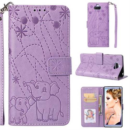 Embossing Fireworks Elephant Leather Wallet Case for Sony Xperia 10 / Xperia XA3 - Purple