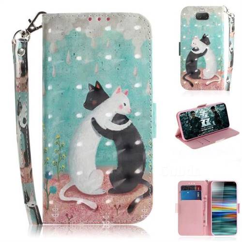 Black and White Cat 3D Painted Leather Wallet Phone Case for Sony Xperia 10 / Xperia XA3