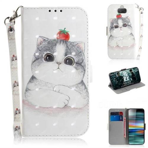 Cute Tomato Cat 3D Painted Leather Wallet Phone Case for Sony Xperia 10 / Xperia XA3
