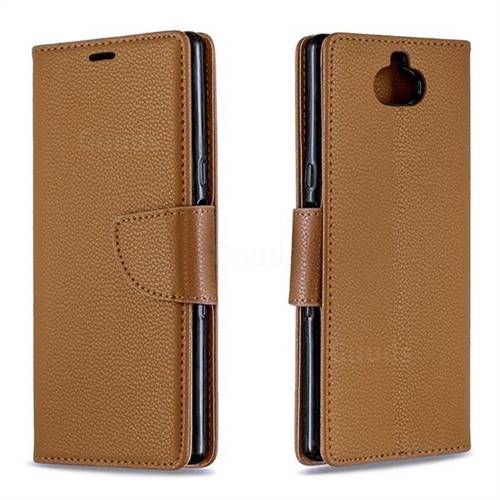 Classic Luxury Litchi Leather Phone Wallet Case for Sony Xperia 10 / Xperia XA3 - Brown