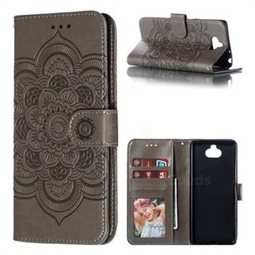 Intricate Embossing Datura Solar Leather Wallet Case for Sony Xperia 10 / Xperia XA3 - Gray