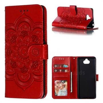 Intricate Embossing Datura Solar Leather Wallet Case for Sony Xperia 10 / Xperia XA3 - Red