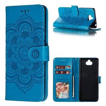 Intricate Embossing Datura Solar Leather Wallet Case for Sony Xperia 10 / Xperia XA3 - Blue