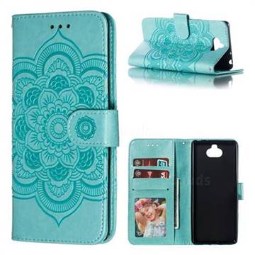 Intricate Embossing Datura Solar Leather Wallet Case for Sony Xperia 10 / Xperia XA3 - Green