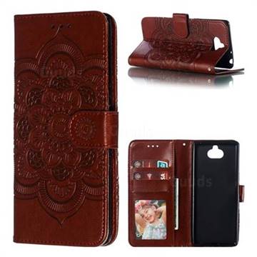 Intricate Embossing Datura Solar Leather Wallet Case for Sony Xperia 10 / Xperia XA3 - Brown