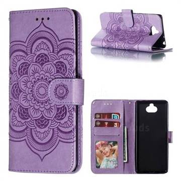 Intricate Embossing Datura Solar Leather Wallet Case for Sony Xperia 10 / Xperia XA3 - Purple