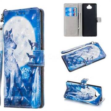 Ice Wolf 3D Painted Leather Wallet Phone Case for Sony Xperia 10 / Xperia XA3